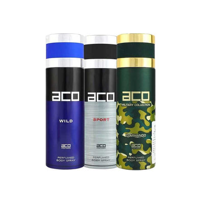 ACO body spray collection: A variety of refreshing and invigorating body sprays in vibrant colors and scents.