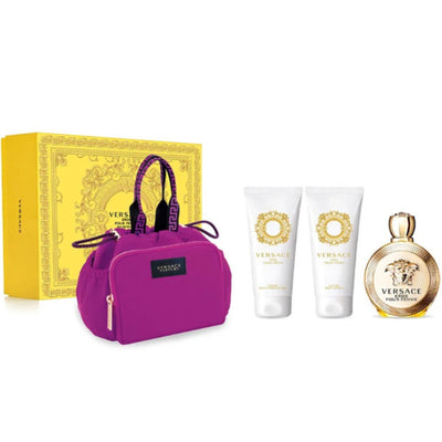Versace Eros Pour Femme is a floral woody musk fragrance for women that was launched in 2014. It features top notes of pomegranate, Sicilian lemon, and Calabrian bergamot, middle notes of peony, jasmine, and lemon blossom, and bottom notes of sandalwood, musk, and woody notes - Versace - Gift Set
