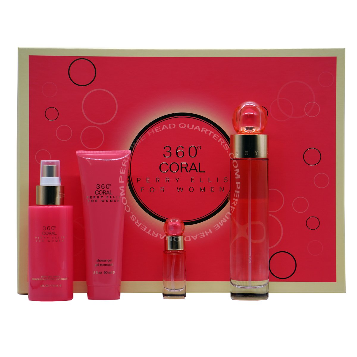 Perry Ellis Ladies 360 Degrees Coral for Women Gift Set - Perfume Headquarters - 844061013322 - Gift Set